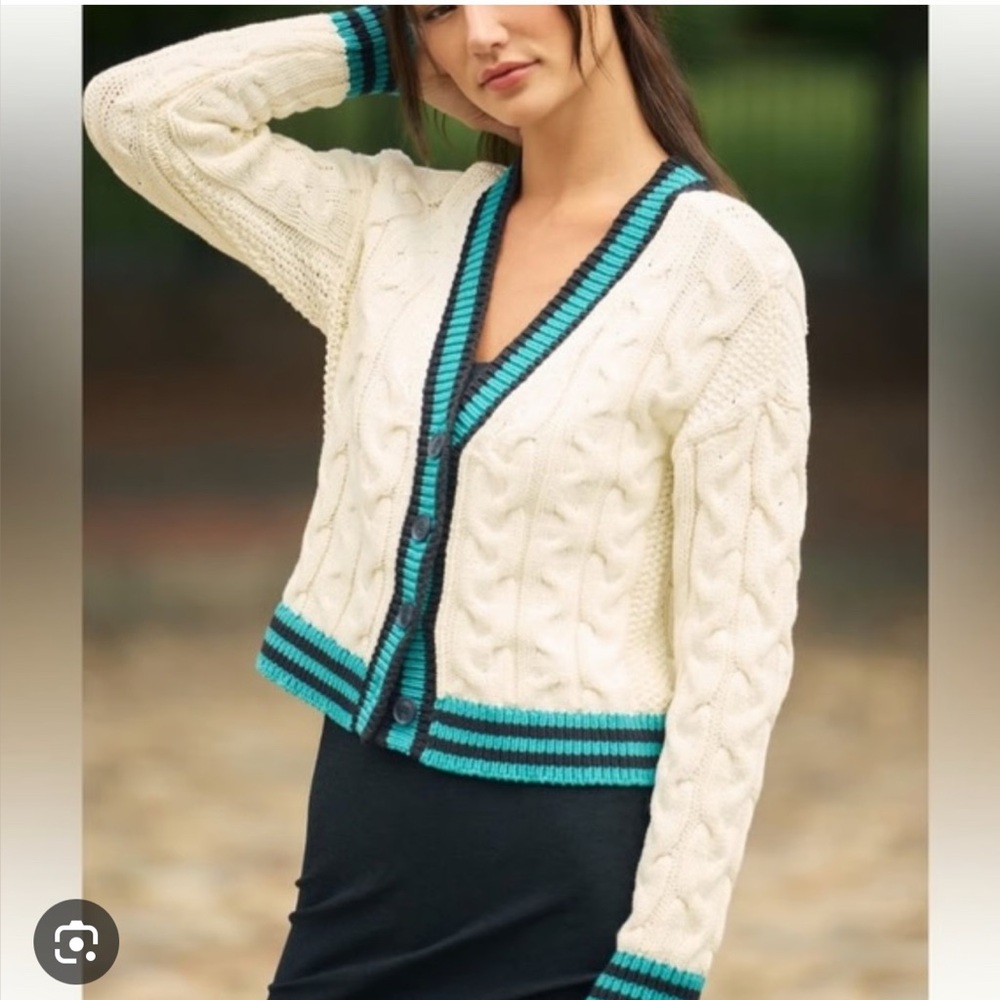 NWT Anthropologie Maeve Varsity Cable Knit button front sweater - Picture 1 of 4